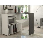 Meuble de bar pivotant avec rangements - blanc et anthracite - saturne Meuble de bar pivotant avec rangements - blanc et anthracite - saturne