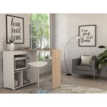 Meuble de bar pivotant avec rangements - naturel et blanc - saturne Meuble de bar pivotant avec rangements - naturel et blanc - saturne