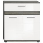 Kaleb - meuble bas en m�lamin� blanc et argent� (l / h / p : 71x79x31 cm)