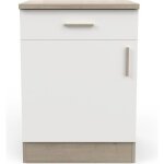 Meuble bas de cuisine 1 porte + 1 tiroir coloris chne kronberg blanc - longueur 60 x hauteur 85 x profondeur ...