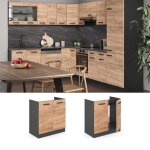 Meuble bas sous - �vier r - line 80cm sans pt ch�ne de force dor� / anthracite vicco 34949