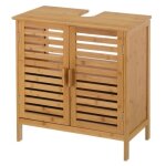 Meuble bas sous lavabo pour salle de bain en bambou coloris naturel - longueur 60 x profondeur 30 x hauteur ...