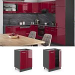 Meuble bas de cuisine r - line 60cm sans pt rouge bordeaux haute brillance anthracite vicco
