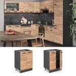 Meuble bas de cuisine r - line 60cm sans pt ch�ne de force dor� / anthracite vicco