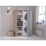 Meuble de buanderie avec rideau pour double machine  laver - naturel clair - l111 x h184 cm - jazano ...