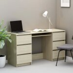 Meuble de bureau - vidaxl - bureau chne sonoma 140x50x77 cm - 6 tiroirs - marron - contemporain - design ...