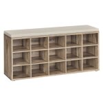 Meuble  chaussures assise rembourre 15 compartiments capacit de charge 200 kg marron camel et beige ...