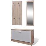 Meuble � chaussures - garosa - armoire 3 - en - 1 - ch�ne et blanc - miroir et porte - manteau inclus ...
