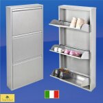 Meuble à chaussure gris 3 portes battantes max 9 paire de chaussures 50x14x 103 cm rien à monter acier ... Meuble à chaussure gris 3 portes battantes max 9 paire de chaussures 50x14x 103 cm rien à monter acier ...