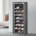 Meuble � chaussures homewell avec rev�tement en tissu - gris - 60 * 30 * 160cm