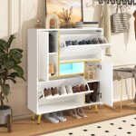 Meuble  chaussures moderne 80x25x96cm - okwish - meuble  chaussures avec 4 portes lumire led 16 couleurs ...