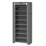 Meuble à chaussures - ohmg - rangement avec housse en tissu - 10 couches - 9 compartiments - gris foncé ... Meuble à chaussures - ohmg - rangement avec housse en tissu - 10 couches - 9 compartiments - gris foncé ...