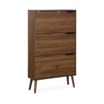 Meuble  chaussures scandinave dcor noyer 3 portes abattantes capacit 18 paires de chaussures