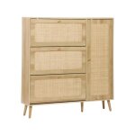 Meuble à chaussure cannage bohème naturel. 3 tiroirs. 1 porte. 21 paires. 120 x 24 x 125 cm Meuble à chaussure cannage bohème naturel. 3 tiroirs. 1 porte. 21 paires. 120 x 24 x 125 cm