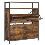 Meuble � chaussures - vasagle - 2 abattants - s�parateurs r�glables - marron rustique et noir