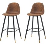 Meubles cosy lot de 2 chaises de bar hautes - sige en tissu en daim marron pieds en mtal noir et dor ...