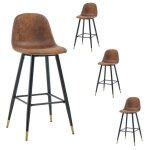 Meubles cosy lot de 4 chaises de bar hautessige en tissu en daim marronpieds en mtal noir et orstyle ...