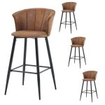 Meubles cosy lot de 4 chaises de bartabourets avec sige en tissu en daim marronpieds en mtal noirstyle ...