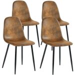 Meubles cosy lot de 4 chaises de salle � manger tissu en daim effet su�de marron pieds m�tal noir pour ...