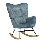 Meubles cosy fauteuil � bascule allaitement scandinave avec accoudoirs en velours bleu � surpiq�res - ...