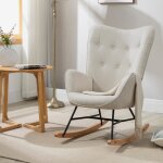 Fauteuil � bascule allaitement scandinave avec accoudoirs en tissu beige capitonn� - epping