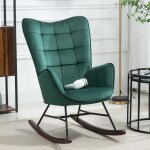Meubles cosy fauteuil � bascule allaitement scandinave avec accoudoirs en velours vert fonc� � surpiq�res ...