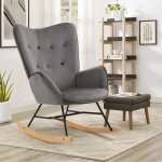 Meubles cosy fauteuil � bascule allaitement scandinave avec accoudoirs en velours gris capitonn� - epping ...