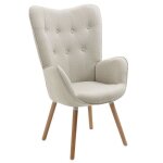 Meubles cosy fauteuil scandinave avec accoudoirs en tissu beige capitonn� - kas