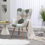 Meubles cosy fauteuil scandinave avec accoudoirs en tissu patchwork aqua � surpiq�res - funkel