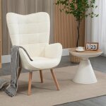 Meubles cosy fauteuil  bascule allaitement scandinave avec accoudoirs en tissu mouton boulette beige ...