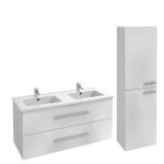 Meuble double vasque 120 cm jacob delafon ola up blanc brillant + colonne + miroir et spots