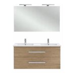 Meuble double vasque 120 cm jacob delafon ola up ch�ne colorado avec miroir et spot