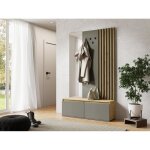 Meuble dentrée avec porte - manteau et miroir 120 cm - chêne clair et gris anthracite - collection nemo ... Meuble dentrée avec porte - manteau et miroir 120 cm - chêne clair et gris anthracite - collection nemo ...