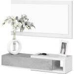 Meuble dentrée réversible avec miroir et 1 tiroir coloris blanc artic - ciment - 19 x 95 x 26 cm Meuble dentrée réversible avec miroir et 1 tiroir coloris blanc artic - ciment - 19 x 95 x 26 cm