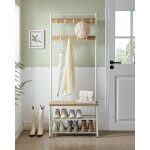 Meuble d?entre - vasagle - vestiaire - banc et tagres  chaussures - couleur chne - 32 x 70 x 175 ...
