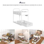 Meuble  pices - quiienclee - panier de rangement  2 niveaux en abs - blanc - 40 x 22 x 305 cm