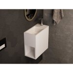 Lave main suspendu blanc en solid surface avec niche - robinetterie � droite - 40 cm - pumori