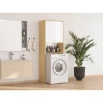 Meuble pour machine  laver avec double portes - l65 x h180 cm - blanc et naturel clair - worika