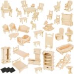Meubles pour maisons de poup�es - generic - 34 pi�ces - bois - � assembler - mixte