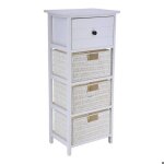 Meuble paulownia / mdf 1 tiroir avec bouton noir et 3 paniers papier - blanc - tendance