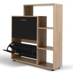 Meuble rangement chaussure 2 rangements plusieurs etagères design industriel marron noir Meuble rangement chaussure 2 rangements plusieurs etagères design industriel marron noir