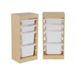 Meuble de rangement enfant 4 bacs de rangement. 41. 5 x 30 x 89cm (lot de 2) naturel