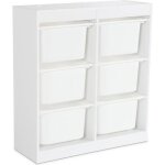 Meuble de rangement enfant. blanc. 6 bacs de rangement en plastique