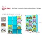 Meuble de rangement enfant huole - type cartoon - 12 cubes - bleu 111x37x147cm