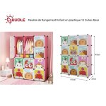 Meuble de rangement enfant en plastique de type cartoon - huole - 12 cubes rose - 111 x 37 x 147 cm