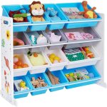 Meuble de rangement enfant - songmics - gkr070w03 - 16 bacs en plastique amovibles - blanc bleu et gris ...