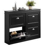 Sobuy meuble À chaussures noir avec 4 abattants pour 16 paires rangement d?entrée 105x24x83cm pour couloir ... Sobuy meuble À chaussures noir avec 4 abattants pour 16 paires rangement d?entrée 105x24x83cm pour couloir ...