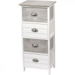 Meuble paulownia 4 tiroirs avec poignees metal - bicolore blanc / gris - tendance