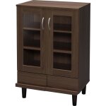 Iris ohyama vaisselier avec vitre 3 �tag�res r�glables kpb - 9360 marron l60 x p42. 3 x h93. 7 cm