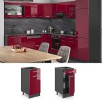 Meuble cuisine r - line 40cm sans pt rouge bordeaux haute brillance anthracite vicco